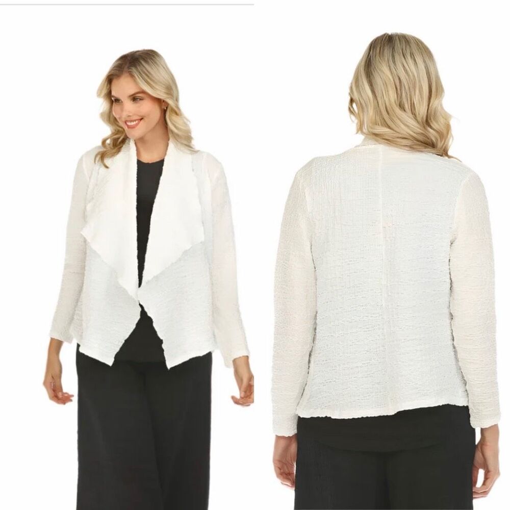 INOAH White Long Sleeve Waffle Waterfall Open front Jacket-XS